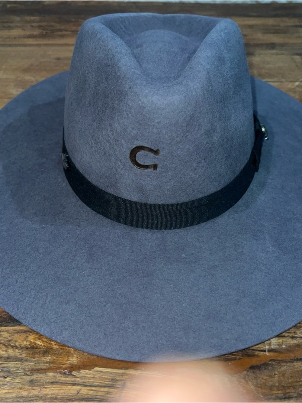 Gray Charlie1 Horse Large Felt Fedora with Black Leather Band 100% Wool NWT…